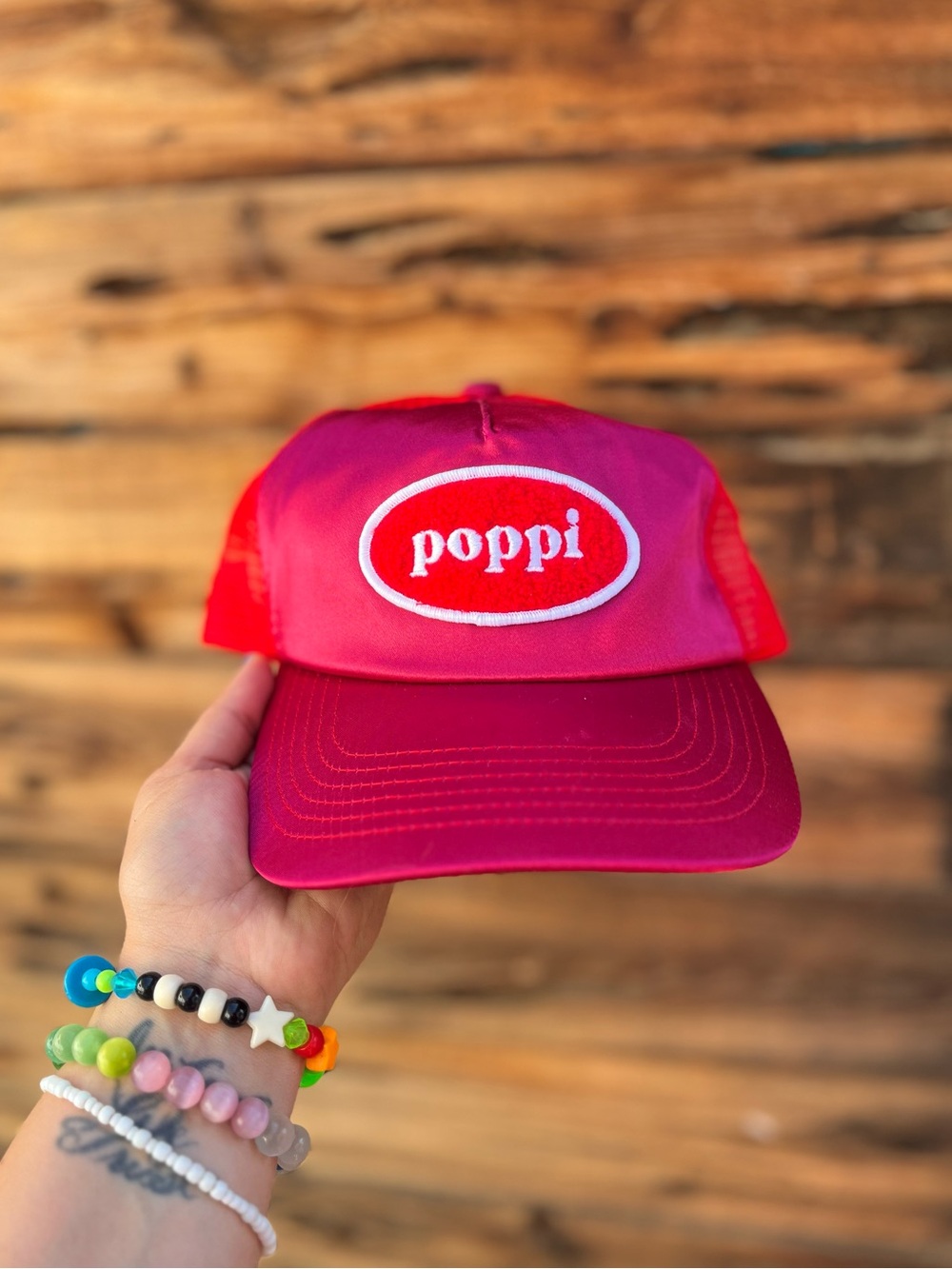 POPPI | Pink Mesh Cherry Satin Trucker Hat